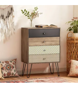 Cómoda con 4 Cajones Patas de Horquilla de Acero Estilo Bohemio 60x39x86 cm Multicolor