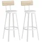 Juego de 2 Taburetes Altos de Cocina con Respaldo y Reposapiés Tapizados de PU Asiento de 75,5 cm Natural y Blanco