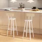 Juego de 2 Taburetes Altos de Cocina con Respaldo y Reposapiés Tapizados de PU Asiento de 75,5 cm Natural y Blanco