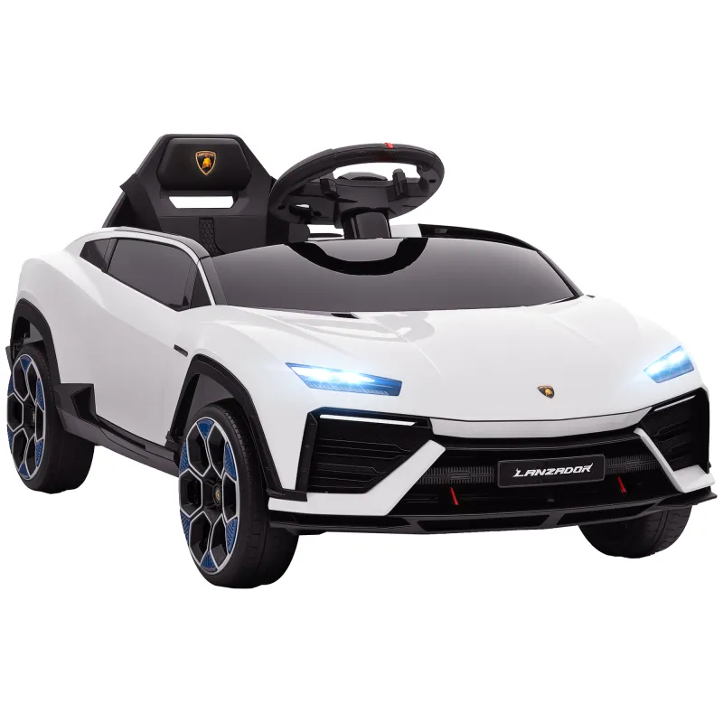 Coche Eléctrico para Niños de +3 Años con licencia Lamborghini Batería 12V Mando a Distancia 2,4 G Motor Doble Blanco
