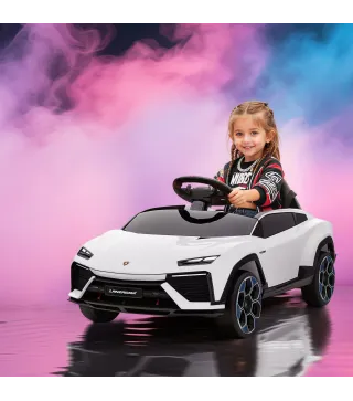 Coche Eléctrico para Niños de +3 Años con licencia Lamborghini Batería 12V Mando a Distancia 2,4 G Motor Doble Blanco