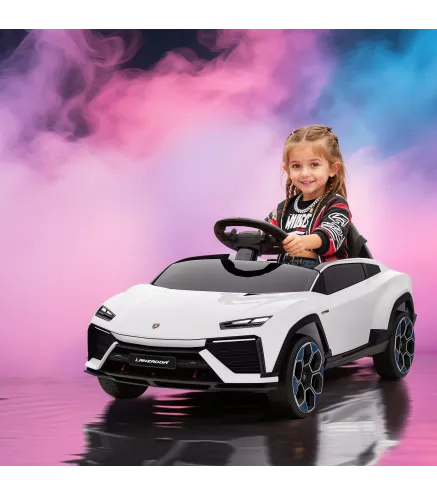 Coche Eléctrico para Niños de +3 Años con licencia Lamborghini Batería 12V Mando a Distancia 2,4 G Motor Doble Blanco
