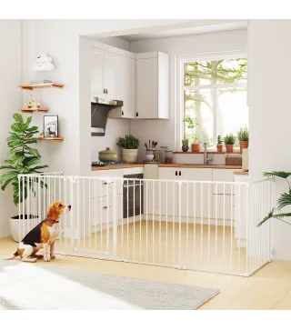 Barrera para Perros Plegable Valla para Mascotas de 6 Paneles Puerta con Cierre Doble para Escalera Pasillo Blanco