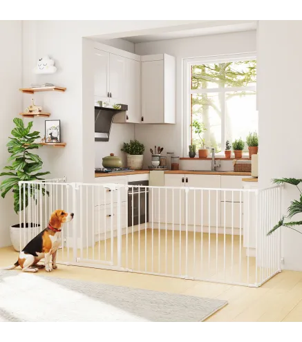 Barrera para Perros Plegable Valla para Mascotas de 6 Paneles Puerta con Cierre Doble para Escalera Pasillo Blanco