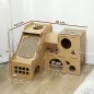 Casa para Gatos de Cartón Forma Castillo 2 Niveles con 3 Zonas de Rascado Túnel Rampa Incluye Hierba Marrón