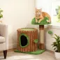 Árbol Rascador para Gatos 53 cm Diseño de Tronco con Casita Cama Poste de Yute Bolas Marrón y Verde