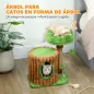 Árbol Rascador para Gatos 53 cm Diseño de Tronco con Casita Cama Poste de Yute Bolas Marrón y Verde