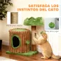 Árbol Rascador para Gatos 53 cm Diseño de Tronco con Casita Cama Poste de Yute Bolas Marrón y Verde
