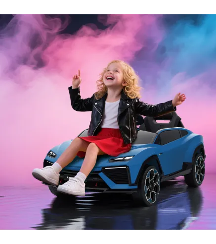 Coche Eléctrico para Niños de +3 Años con licencia Lamborghini Batería 12V Mando a Distancia 2,4 G Motor Doble Azul