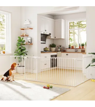 Barrera para Perros Plegable Valla para Mascotas de 8 Paneles Puerta con Cierre Doble para Escalera Pasillo Blanco