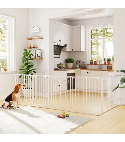 Barrera para Perros Plegable Valla para Mascotas de 8 Paneles Puerta con Cierre Doble para Escalera Pasillo Blanco