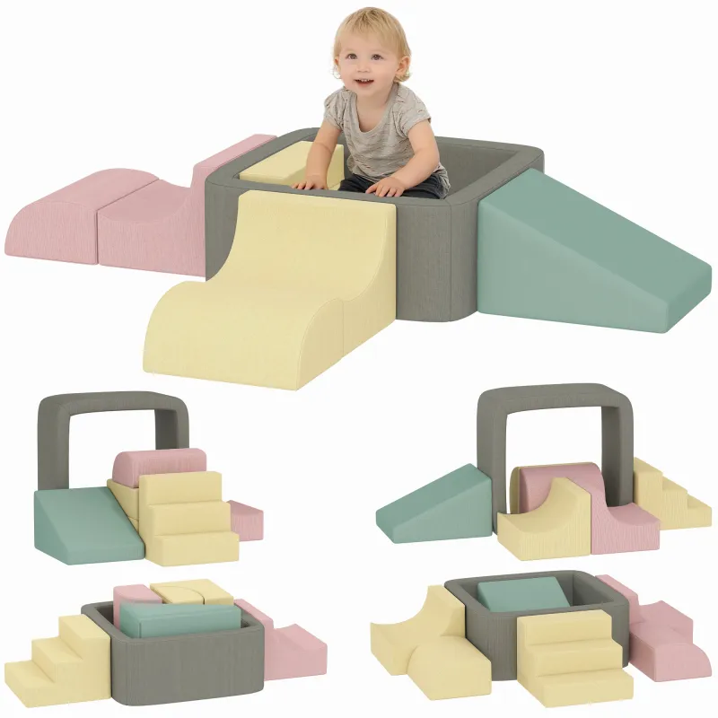 Juego de 7 Bloques de Espuma para Niños con Fundas de Pana Lavables para Escalar y Gatear Multicolor