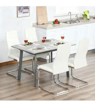 Juego de 4 Sillas de Comedor con Asiento y Respaldo Acolchado Tapizado en Terciopelo Patas de Acero Crema