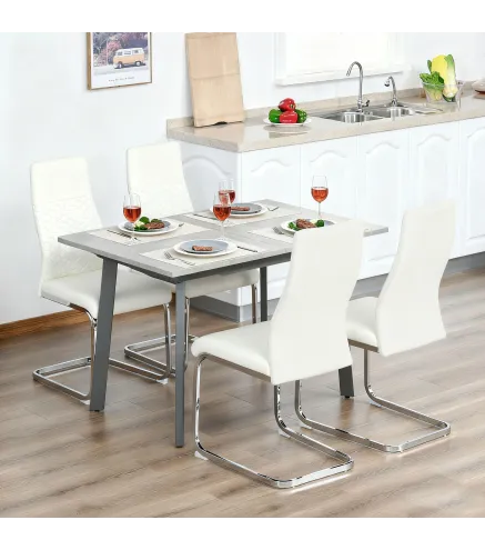 Juego de 4 Sillas de Comedor con Asiento y Respaldo Acolchado Tapizado en Terciopelo Patas de Acero Crema
