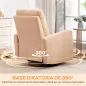 Sillón Relax Reclinable Manual hasta 135º con Reposabrazos Reposapiés Acolchado Grueso Función de Balanceo 360° Marrón
