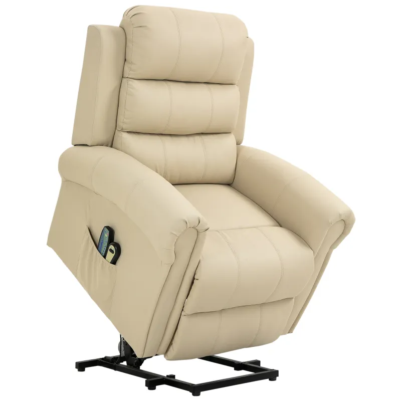 Sillón Relax Reclinable Eléctrico Levanta Personas con Masaje Vibratorio y Calor Control Remoto Crema