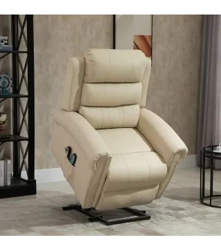 Sillón Relax Reclinable Eléctrico Levanta Personas con Masaje Vibratorio y Calor Control Remoto Crema