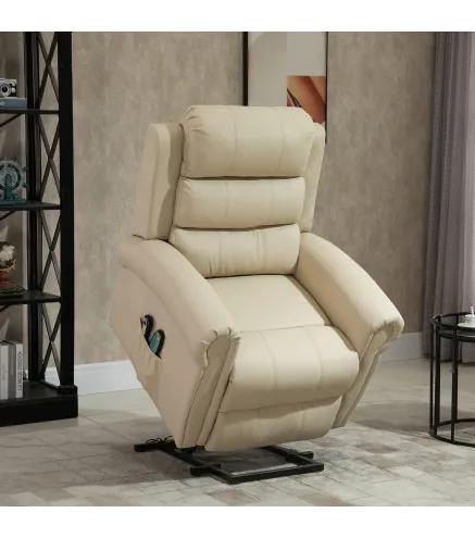 Sillón Relax Reclinable Eléctrico Levanta Personas con Masaje Vibratorio y Calor Control Remoto Crema