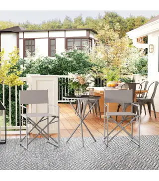 Conjunto de Jardín 3 Piezas con Mesa Redonda de Vidrio Templado y 2 Sillas Plegables con Asientos de Malla Transpirable