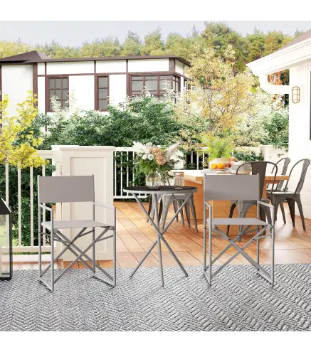 Conjunto de Jardín 3 Piezas con Mesa Redonda de Vidrio Templado y 2 Sillas Plegables con Asientos de Malla Transpirable