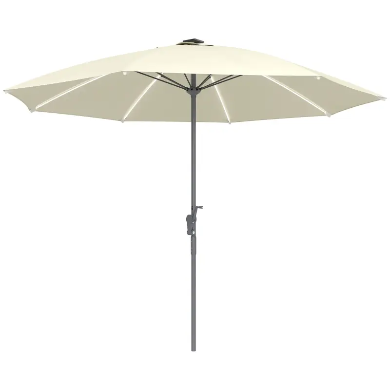 Sombrilla Terraza Exterior con Luces LED Protección UV50+ Poste de Aluminio Manivela Techo Ventilado Ø300x256 cm Crema