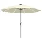 Sombrilla Terraza Exterior con Luces LED Protección UV50+ Poste de Aluminio Manivela Techo Ventilado Ø300x256 cm Crema