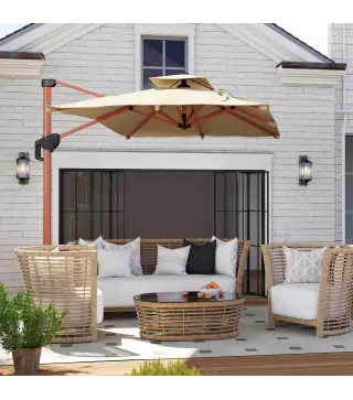 Sombrilla de Jardín Excéntrica de Aluminio 300x198x252 cm con Protección UPF50+ y Base Cruzada Giratoria 360° Caqui