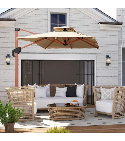 Sombrilla de Jardín Excéntrica de Aluminio 300x198x252 cm con Protección UPF50+ y Base Cruzada Giratoria 360° Caqui