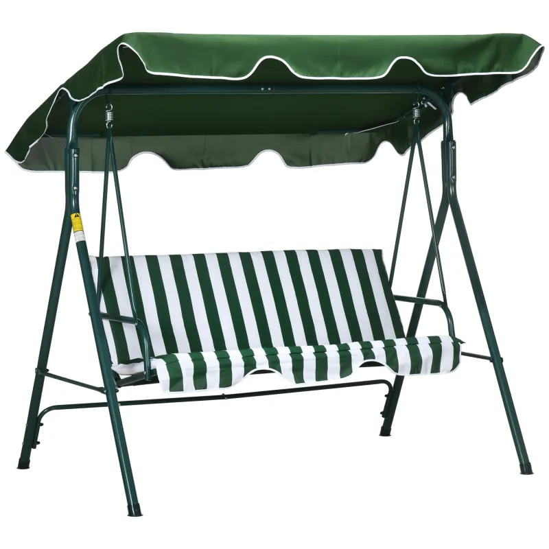 Columpio Balancín de Jardín de 3 Plazas con Cojín Techo Ajustable y Marco de Acero 172x110x153 cm Rayas Verde y Blanco