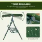 Columpio Balancín de Jardín de 3 Plazas con Cojín Techo Ajustable y Marco de Acero 172x110x153 cm Rayas Verde y Blanco