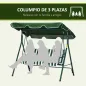 Columpio Balancín de Jardín de 3 Plazas con Cojín Techo Ajustable y Marco de Acero 172x110x153 cm Rayas Verde y Blanco