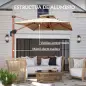 Sombrilla de Jardín Excéntrica de Aluminio 300x198x252 cm con Protección UPF50+ y Base Cruzada Giratoria 360° Caqui