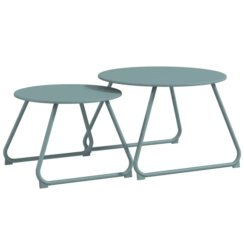 Juego de 2 Mesas de Jardín Apilables con Estructura de Metal y Recubrimiento Epoxi Anticorrosivo para Terraza Azul Juego de 2 Mesas de Jardín Apilables con Estructura de Metal y Recubrimiento Epoxi Anticorrosivo para Terraza Azul
