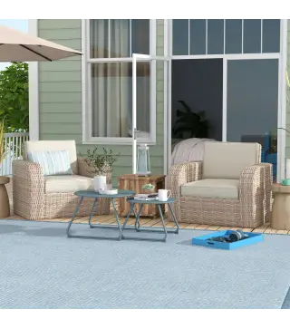 Juego de 2 Mesas de Jardín Apilables con Estructura de Metal y Recubrimiento Epoxi Anticorrosivo para Terraza Azul