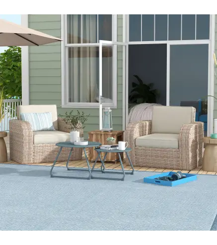 Juego de 2 Mesas de Jardín Apilables con Estructura de Metal y Recubrimiento Epoxi Anticorrosivo para Terraza Azul