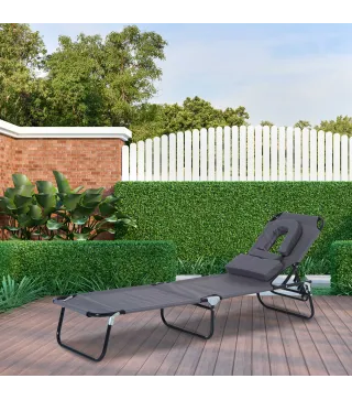 Tumbona Plegable con Respaldo Regulable en 4 Posiciones Tumbona de Jardín con Almohada Marco de Acero y Tela Oxford para Camping