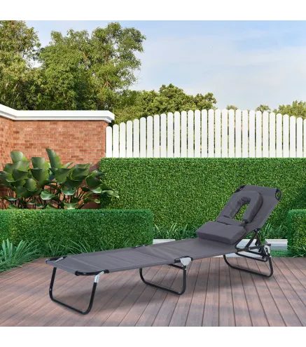 Tumbona Plegable con Respaldo Regulable en 4 Posiciones Tumbona de Jardín con Almohada Marco de Acero y Tela Oxford para Camping