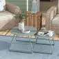 Juego de 2 Mesas de Jardín Apilables con Estructura de Metal y Recubrimiento Epoxi Anticorrosivo para Terraza Azul Juego de 2 Mesas de Jardín Apilables con Estructura de Metal y Recubrimiento Epoxi Anticorrosivo para Terraza Azul