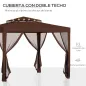 Carpa de Jardín 3x3 m Cenador Gazebo con 4 Mosquiteras Laterales Techo Doble 8 Orificios de Drenaje Marco de Metal Marrón