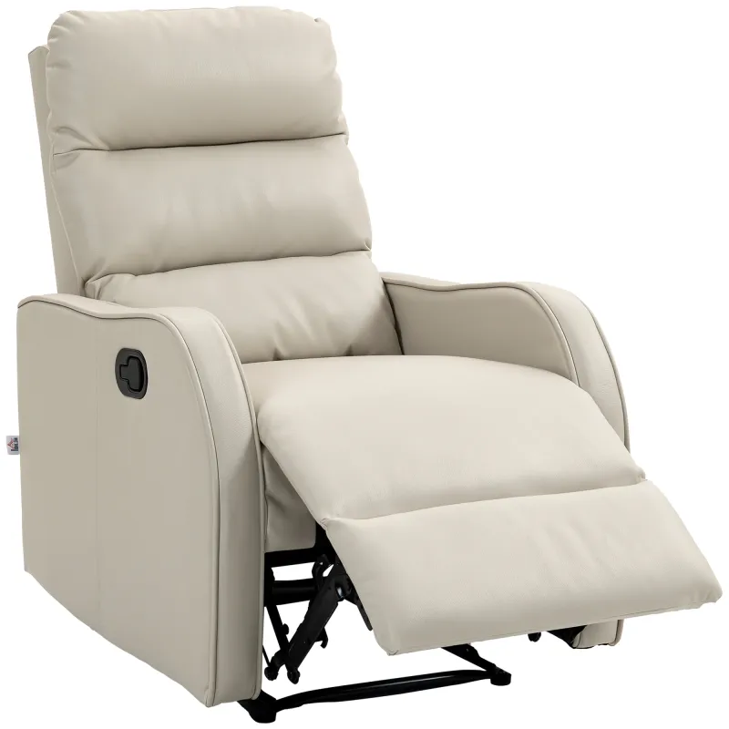 Sillón Relax Reclinable Sofá Relax Tapizado en PU con Reposapiés Retráctil para Dormitorio Salón 65x89x100 cm Crema