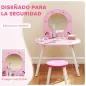 Tocador Infantil con Taburete y Espejo Tocador para Niñas con Dibujos de Corazones para Niños y Niñas de 3-6 Años Rosa