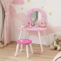 Tocador Infantil con Taburete y Espejo Tocador para Niñas con Dibujos de Corazones para Niños y Niñas de 3-6 Años Rosa