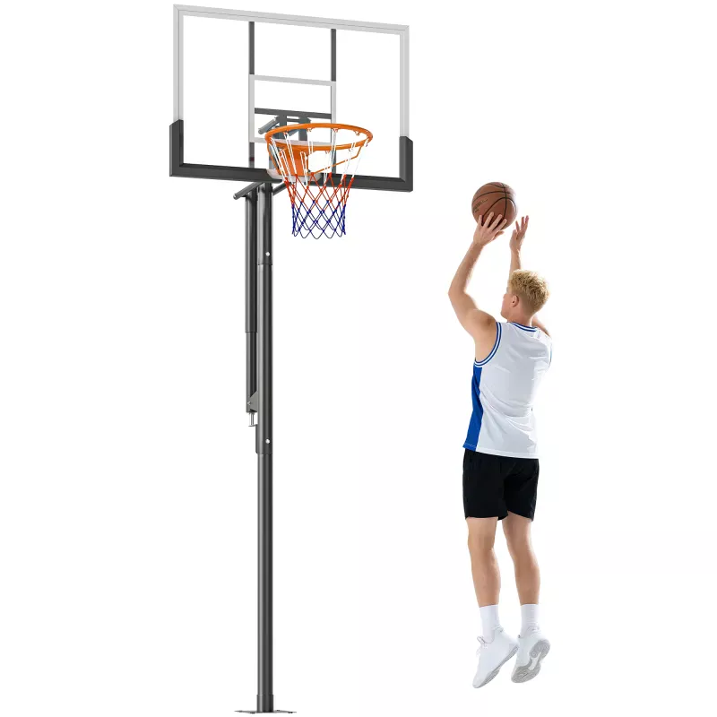 Canasta de Baloncesto Exterior en el Suelo Altura Ajustable 230-375 cm con Soporte Tablero Irrompible 120 cm Aro Ø48 cm Canasta de Baloncesto Exterior en el Suelo Altura Ajustable 230-375 cm con Soporte Tablero Irrompible 120 cm Aro Ø48 cm