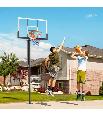 Canasta de Baloncesto Exterior en el Suelo Altura Ajustable 230-375 cm con Soporte Tablero Irrompible 120 cm Aro Ø48 cm