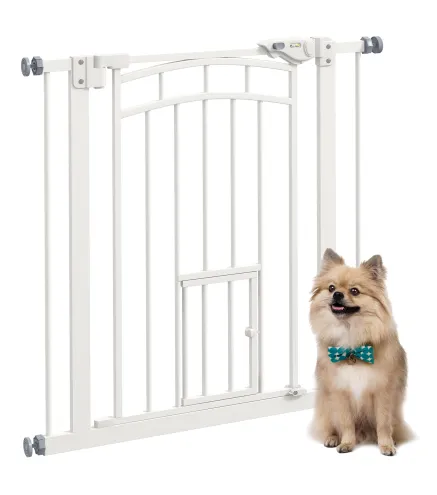 Barrera de Seguridad para Perros 74-80 cm con Montaje a Presión Doble Bloqueo Extensión para Puerta Escalera Blanco