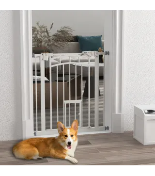 Barrera de Seguridad para Perros 74-80 cm con Montaje a Presión Doble Bloqueo Extensión para Puerta Escalera Blanco
