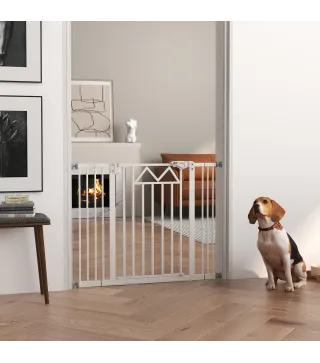 Barrera para Perros Extensible con Cierre Automático y Sistema de Doble Bloqueo 74-100x76 cm Blanco
