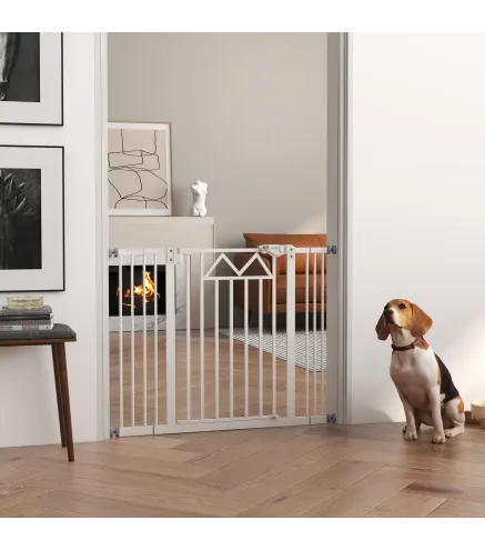 Barrera para Perros Extensible con Cierre Automático y Sistema de Doble Bloqueo 74-100x76 cm Blanco