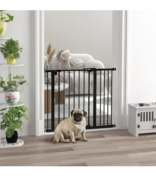 Barrera de Seguridad para Perros 74-94 cm con Extensión Montaje a Presión y Doble Bloqueo Negro