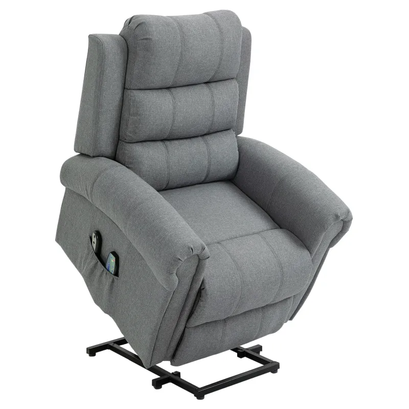 Sillón Relax Reclinable Eléctrico Levanta Personas con Masaje Vibratorio y Calor Control Remoto Gris